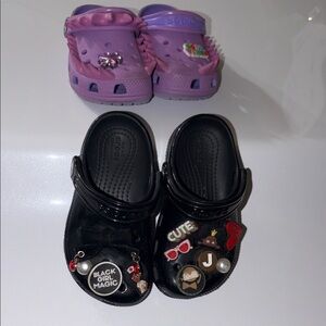 TWO PAIRCROCS Kids Black and Purple Slippers with Charms